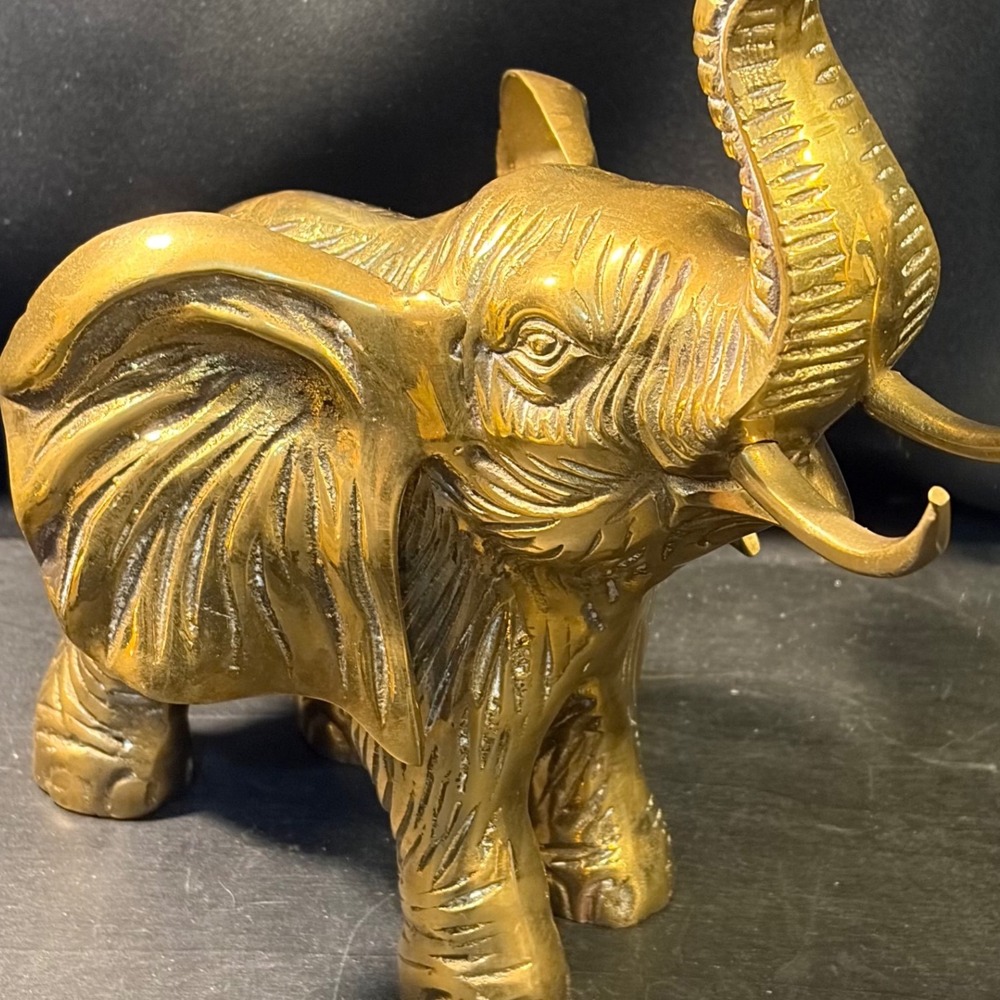 Vintage Solid Brass Elephant Figurine Trunk Up Good Luck Statue 8.5 Inch